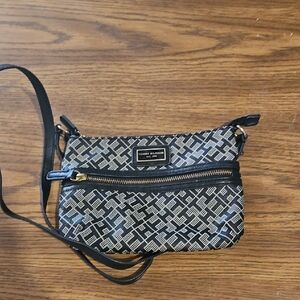 Tommy Hilfiger Black and Cream Patterned Crossbody Bag